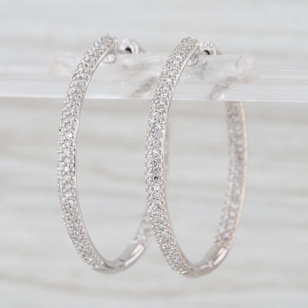 1.10ctw Inside Out Diamond Hoop Earrings 14k White Gold Hinged Hoops