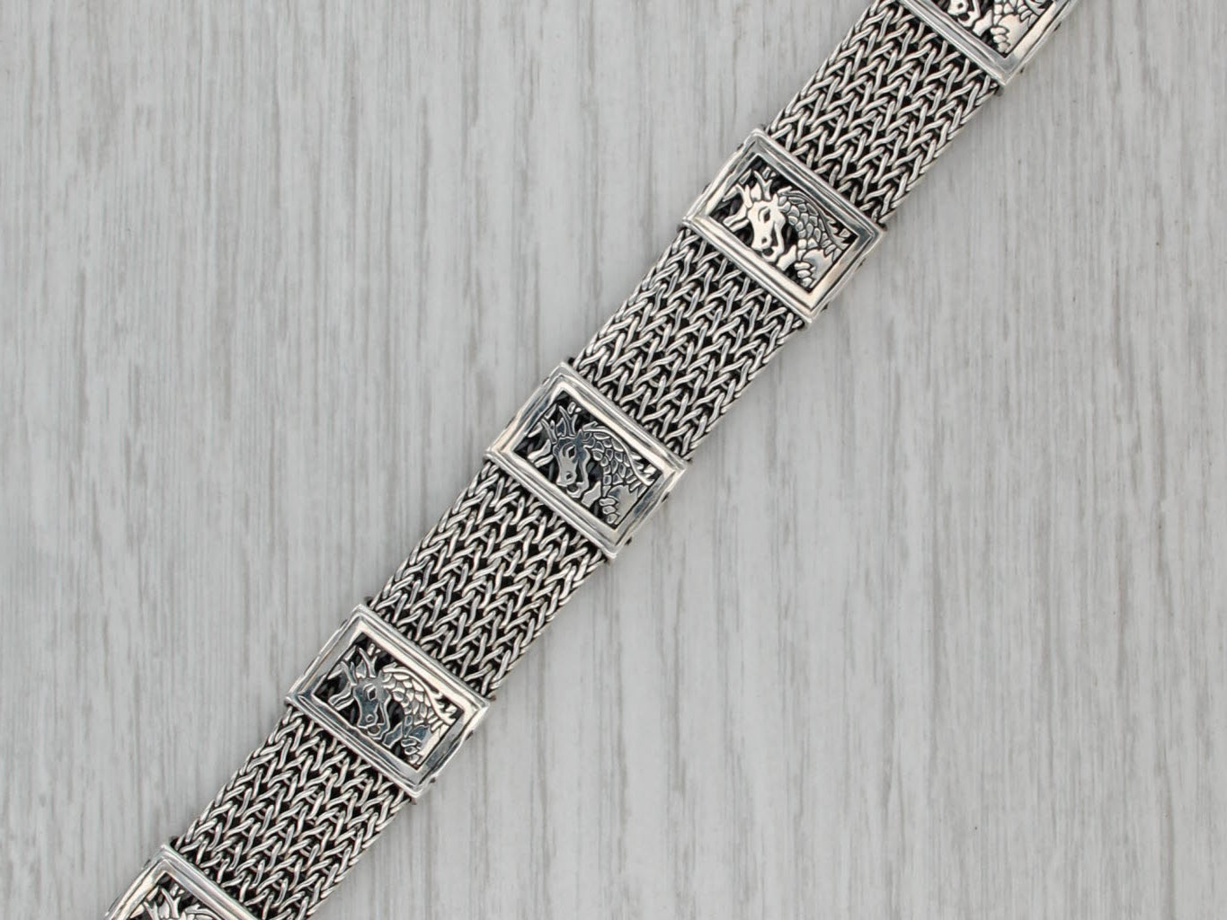 John Hardy Dragon Station Bracelet Sterling Silver 7" 17.2mm Snap Clasp