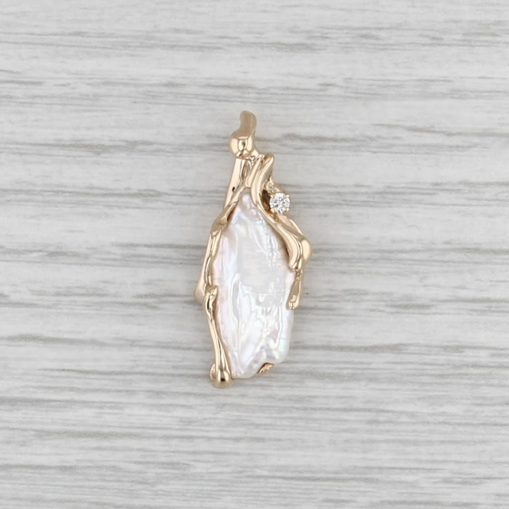 Baroque Cultured Pearl Diamond Pendant 14k Yellow Gold