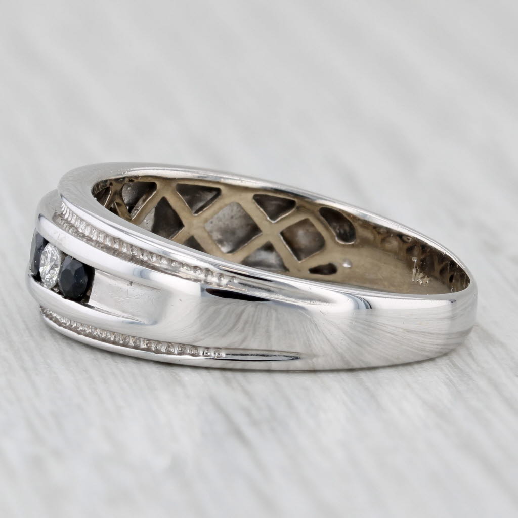 Light Gray 0.60ctw Blue Sapphire Diamond Men's Ring 14k White Gold Wedding Band Size 10.5