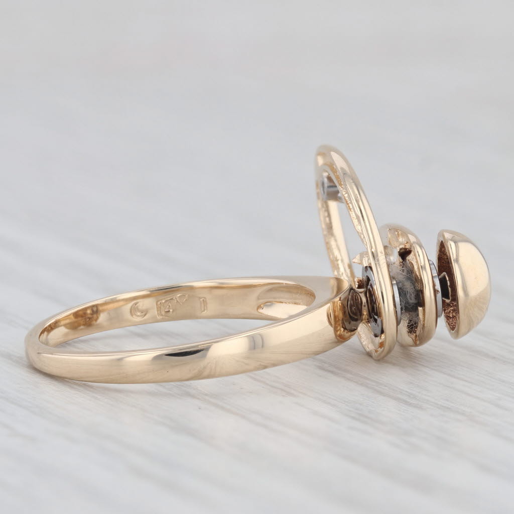 Light Gray Diamond Whirly Orbit Ring 14k Yellow Gold Size 7.25 Moving Spinning Parts
