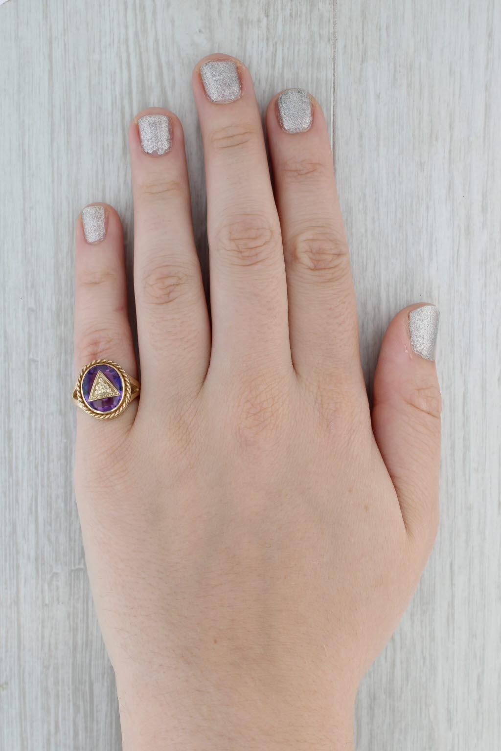 Gray Job's Daughters Signet Ring Lab Created Purple Sapphire 10k Gold Size 6.75