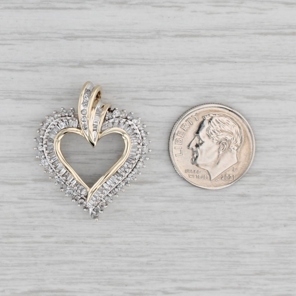 Gray 0.84ctw Diamond Open Heart Pendant 10k Yellow White Gold