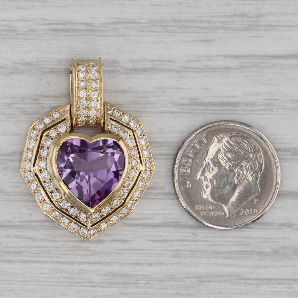 Gray 4.53ctw Amethyst Heart Diamond Halo Pendant 18k Yellow Gold