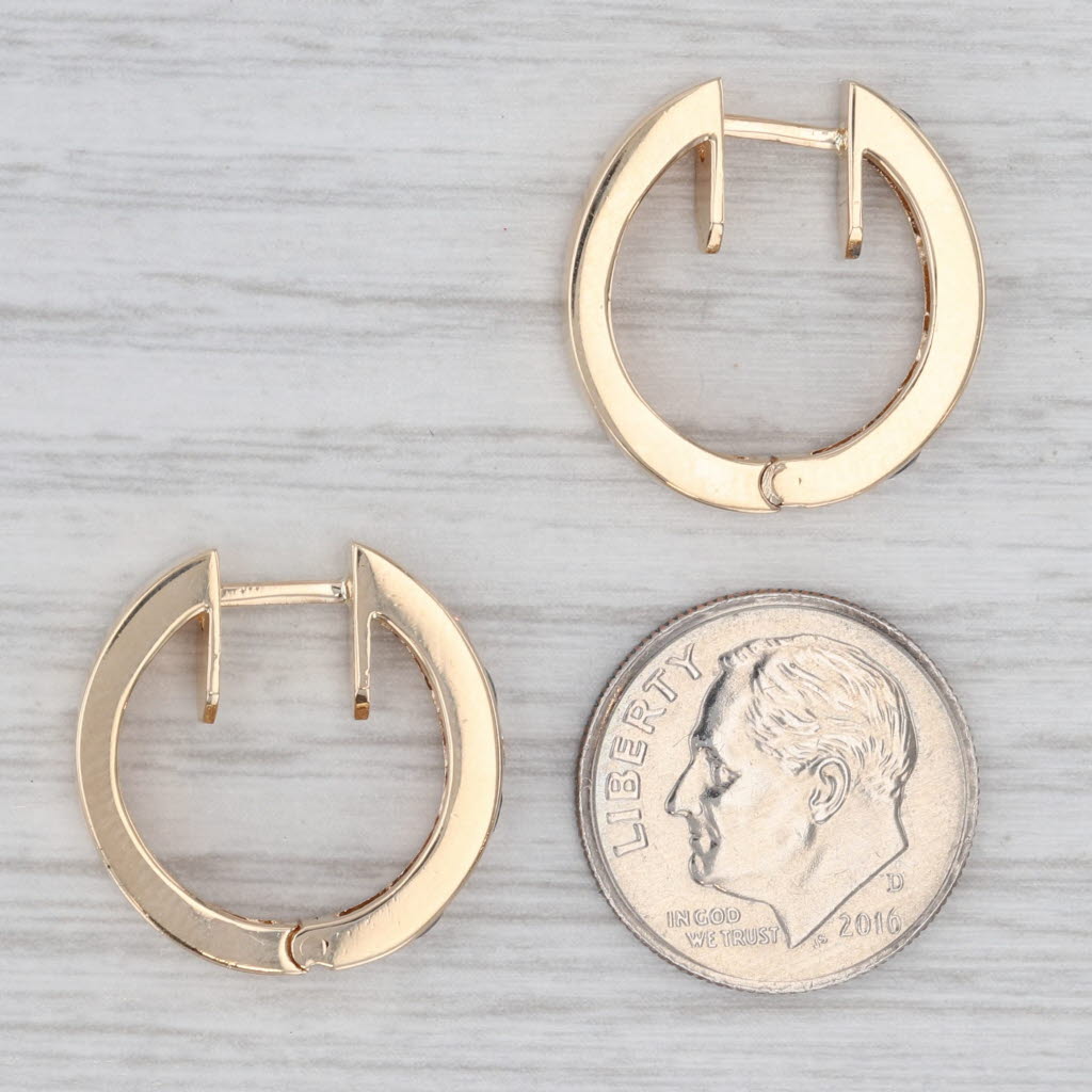 Light Gray Blue Sapphire Diamond Hoop Huggie Earrings 14k Yellow Gold Snap Top Round Hoops