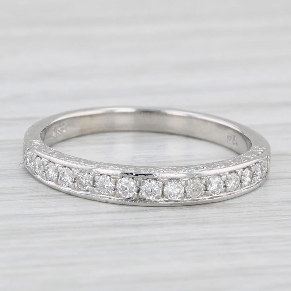 Light Gray 0.18ctw Diamond Wedding Band 14k White Gold Size 6.75 Stackable Anniversary Ring