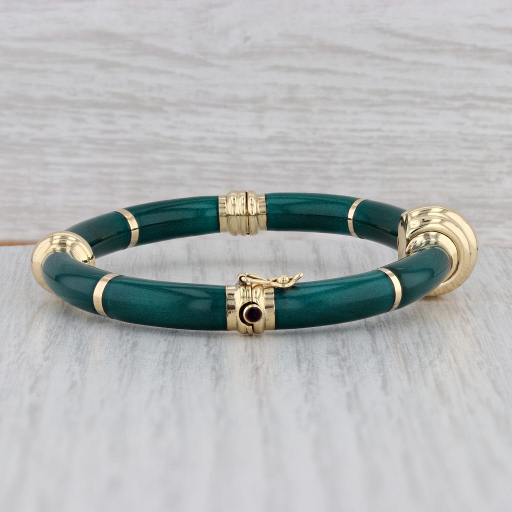 Gray Green Resin Bangle Bracelet 18k Yellow Gold Statement 7"