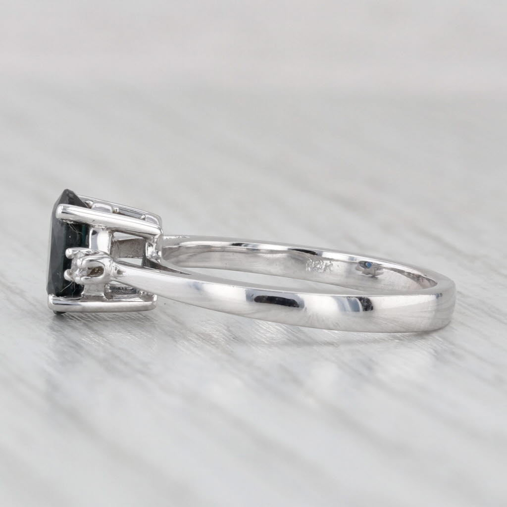 0.94ctw Oval Blue Sapphire Diamond Ring 14k White Gold Size 5