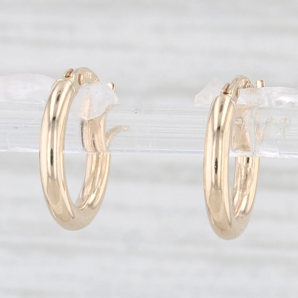 Light Gray New Small Hoop Huggie Earrings 14k Yellow Gold Round Hoops Snap Top Pierced