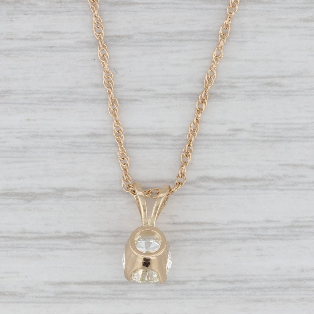 0.90ct Round Diamond Solitaire Pendant Necklace 14k Gold 18.5" Rope Chain GIA