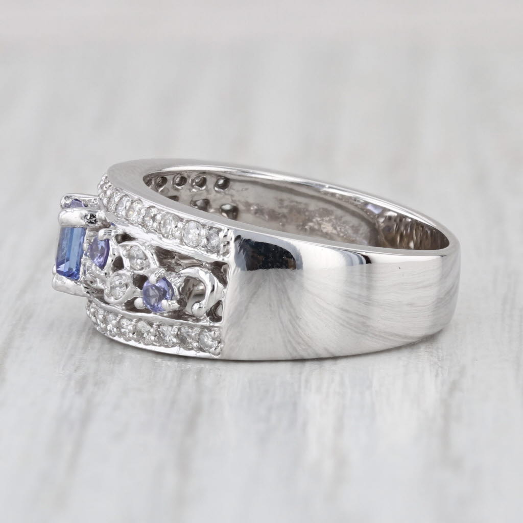 0.96ctw Tanzanite Diamond Ring 14k White Gold Size 7.5-7.75 Floral Band