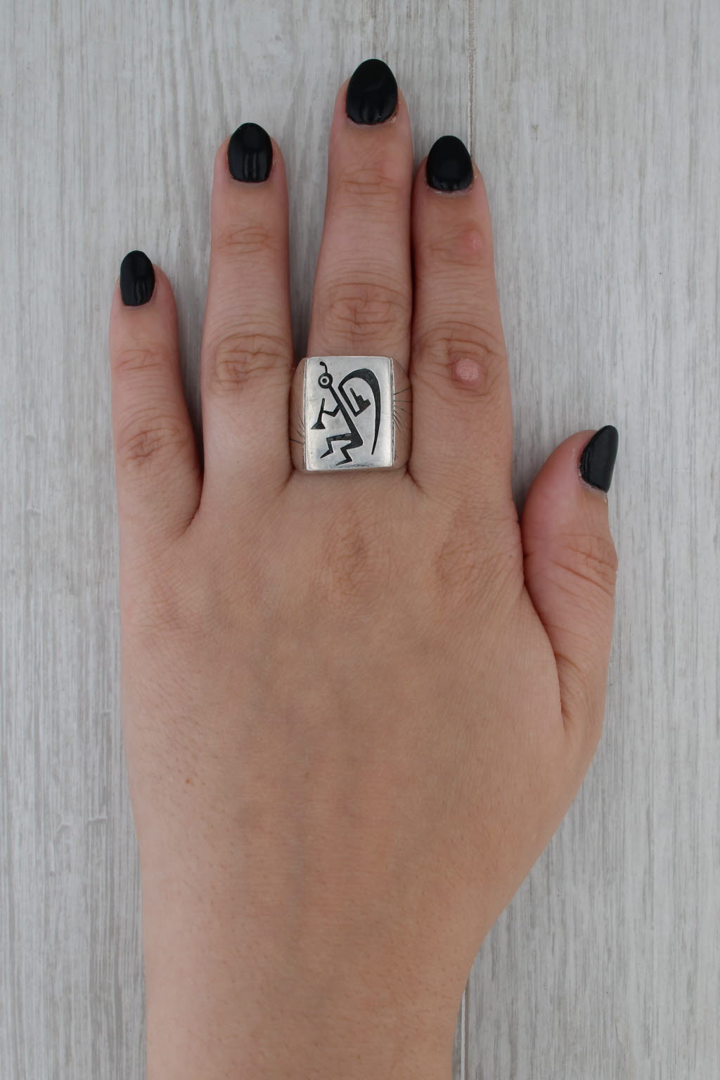 Kokopelli Large Signet Ring Sterling Silver Mitchel Sockyma Native American
