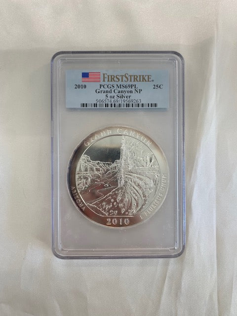 2010 5oz Silver Coin Grand CanyonQuarter PCGS MS69PL Case America the Beautiful