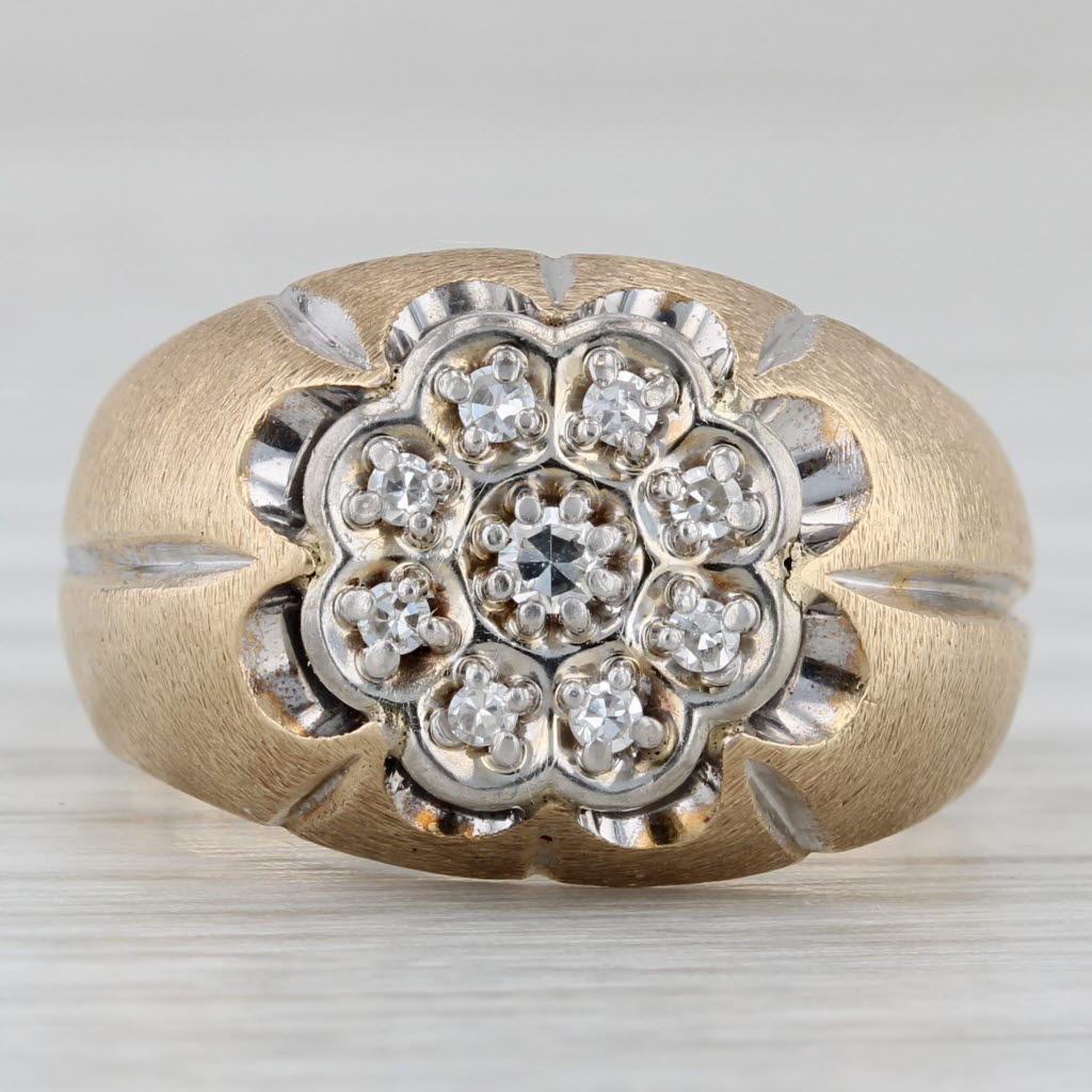 Gray Vintage 0.15ctw Diamond Cluster Belcher Setting Ring 10k Gold Size 7.5