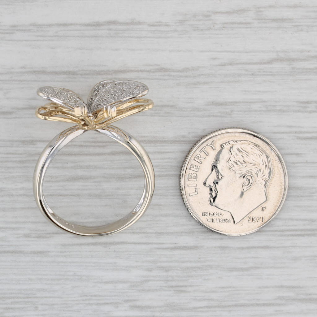 Gray Pave Diamond Butterfly Ring 14k Yellow White Gold Size 6 Statement