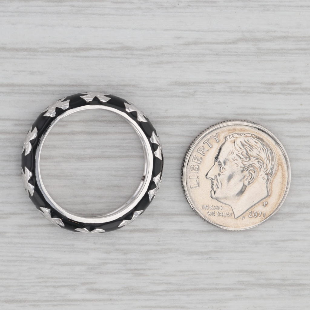 Hidalgo Palm Tree Stackable Ring 18k White Gold Black Enamel Band