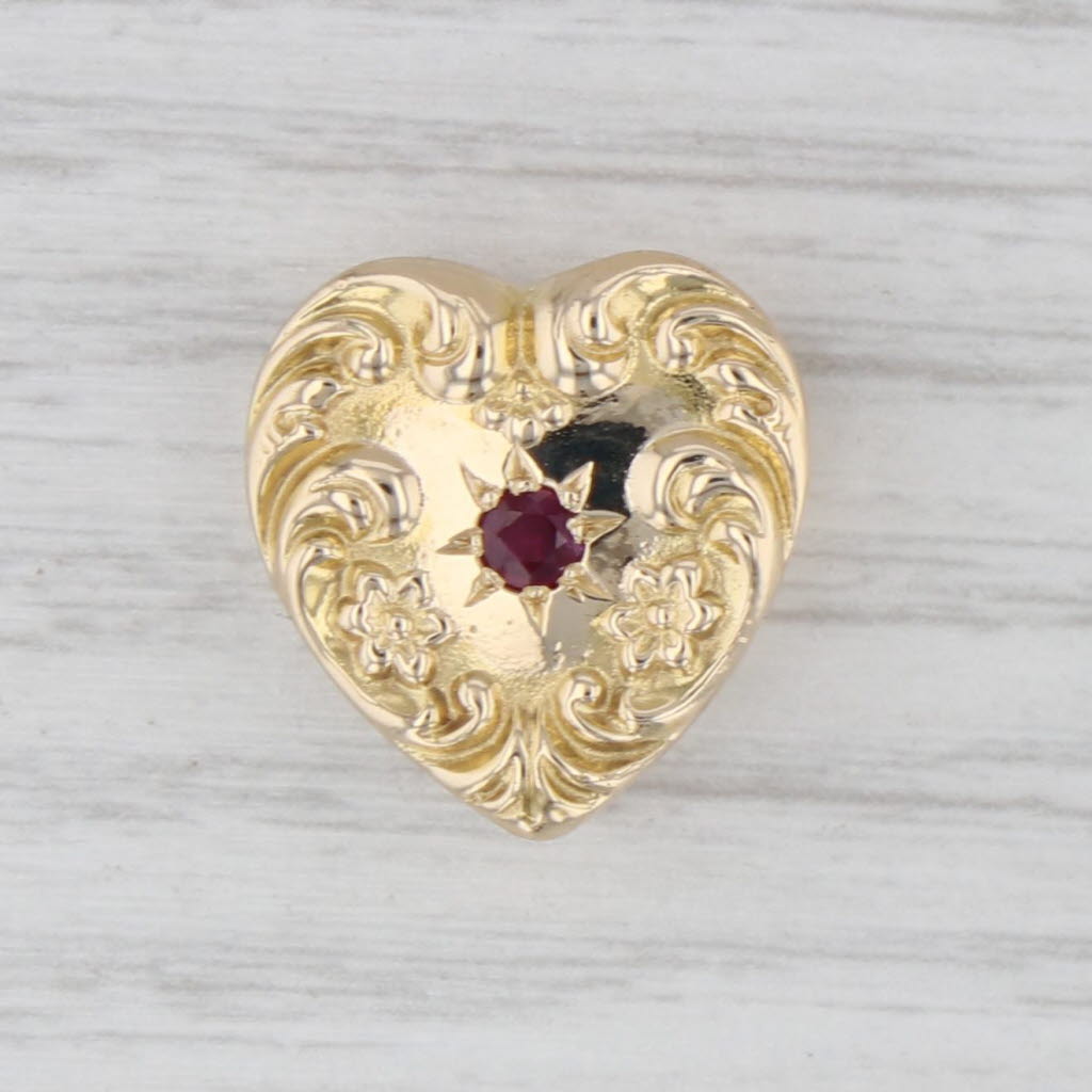 Light Gray 0.15ct Ruby Heart Slide Bracelet Charm 14k Yellow Gold Vintage Floral Hans L
