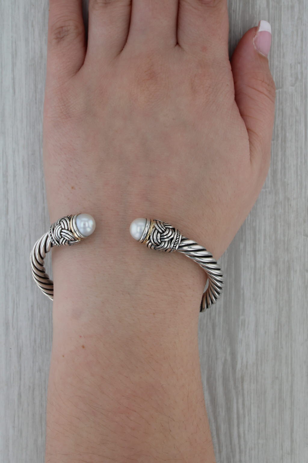 Effy Cultured Pearl Cuff Bracelet Sterling Silver 18k Gold 7.25" Hinged