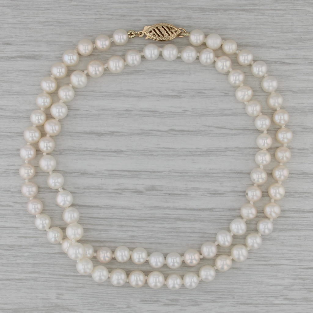 Cultured Pearl Bead Single Strand Necklace 14k Gold 18.5" 4.7-5.5mm