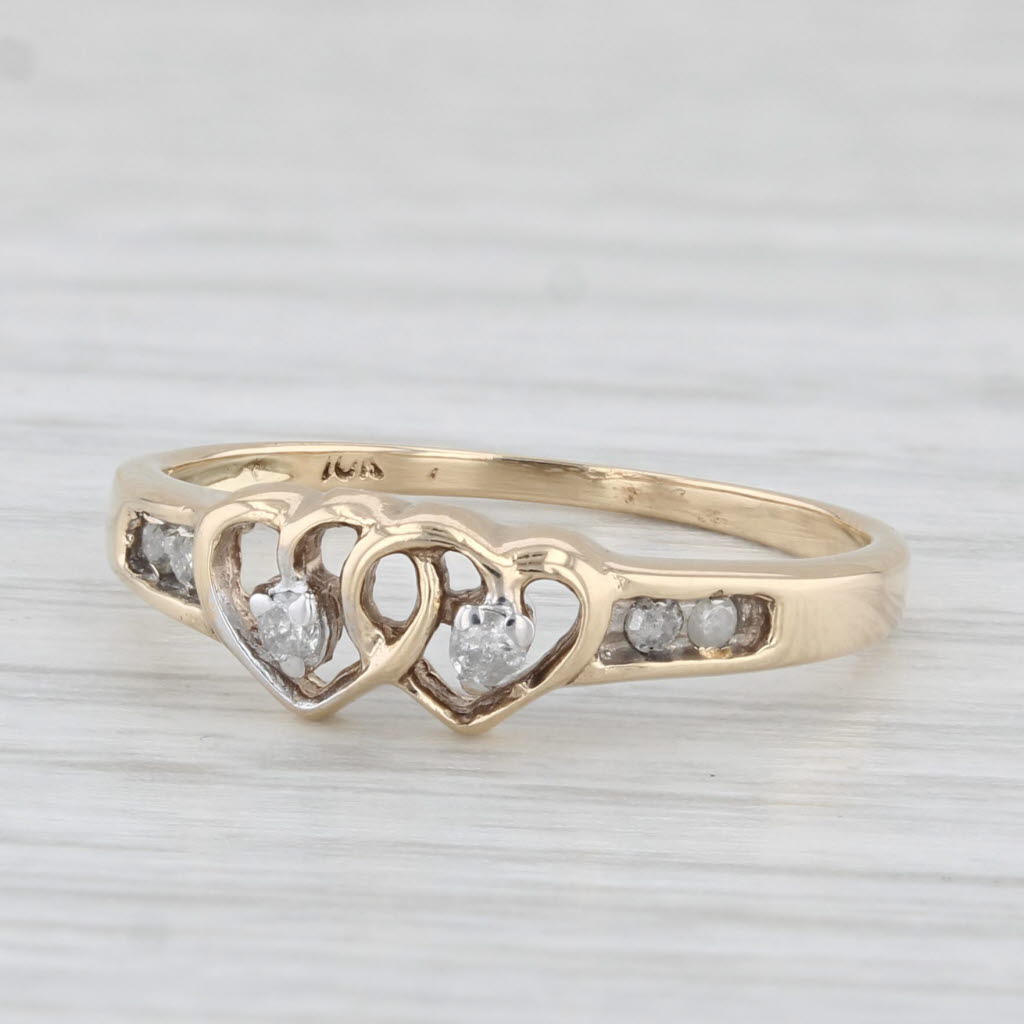 Light Gray Diamond Interlocking Hearts Ring 10k Yellow Gold Size 5 Anniversary Promise