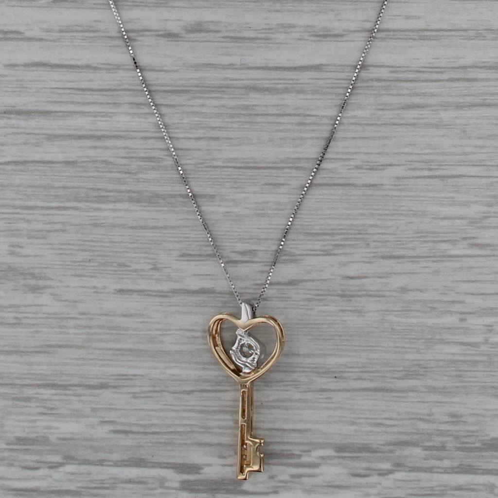 Sirena 0.25ctw Diamond Skeleton Key Heart Pendant Necklace 14k Gold 18.75"