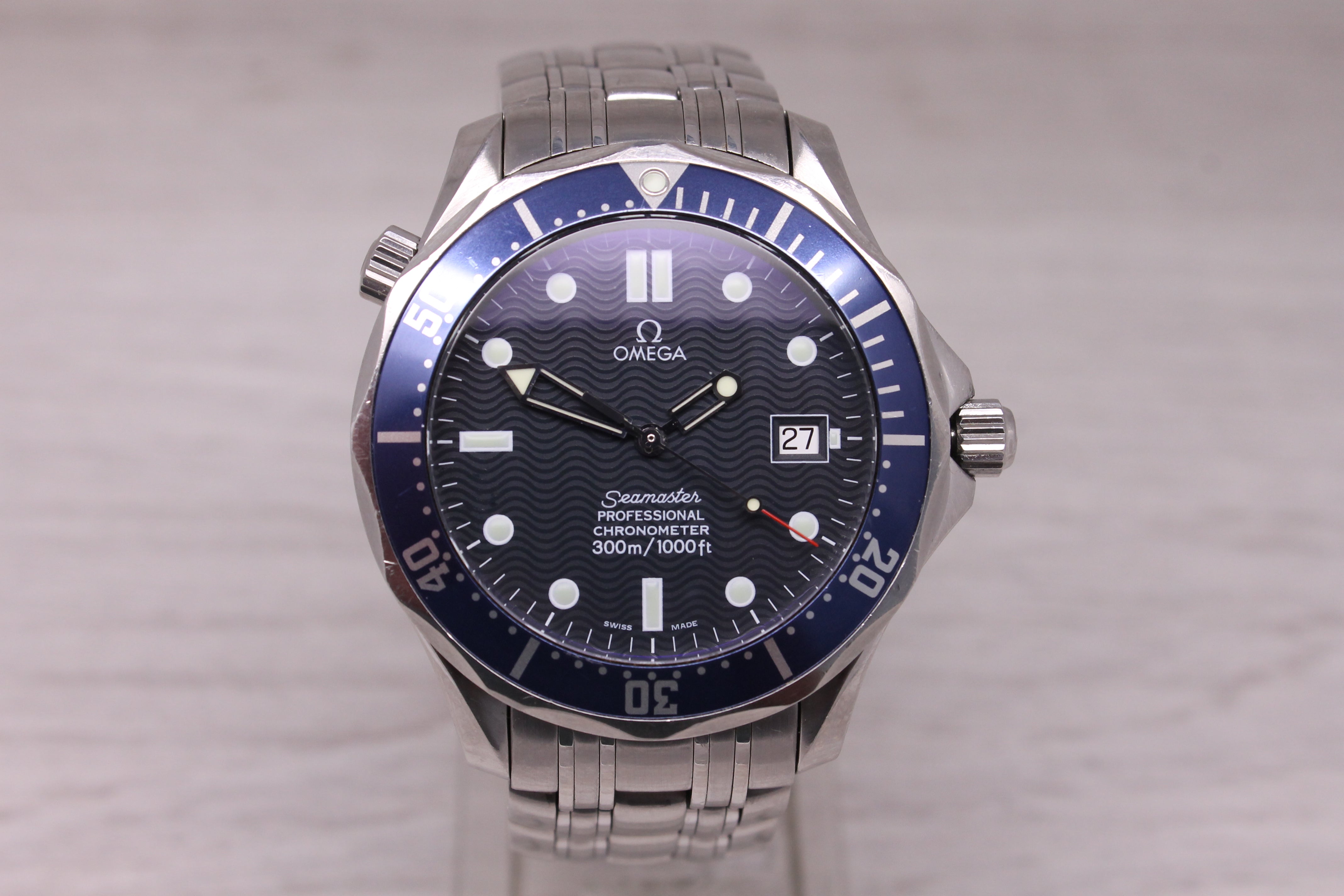 c.2006 Omega Seamaster Pro 300m 41mm Steel Automatic Mens Divers Watch Blue Bond