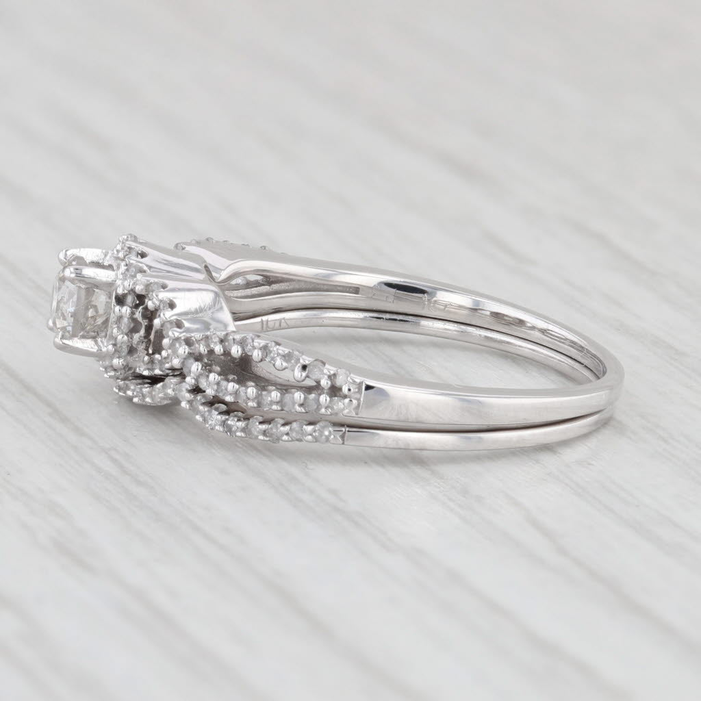 Light Gray 0.41ctw Diamond Engagement Ring Contoured Wedding Band Bridal Set 10k White Gold