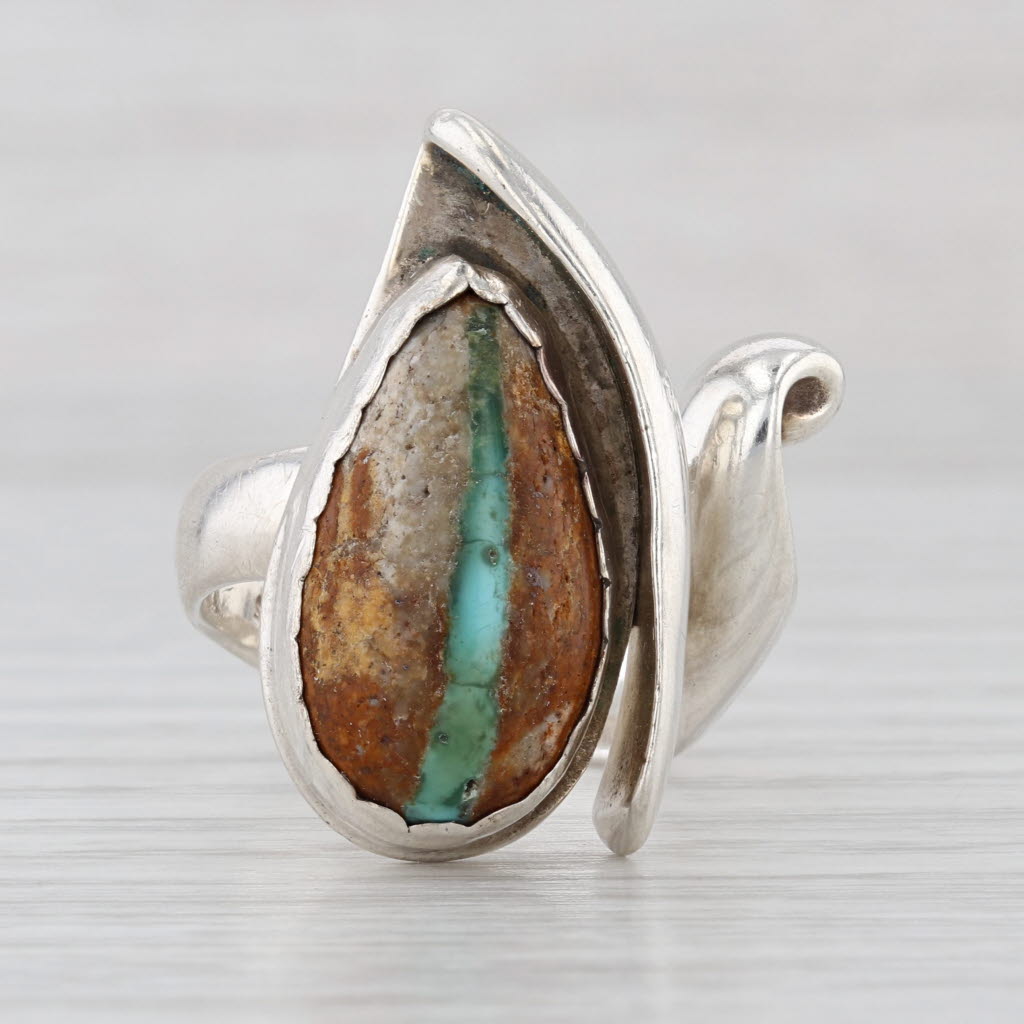 Dan Dye Turquoise Statement Ring Sterling Silver Size 8+ Adjustable