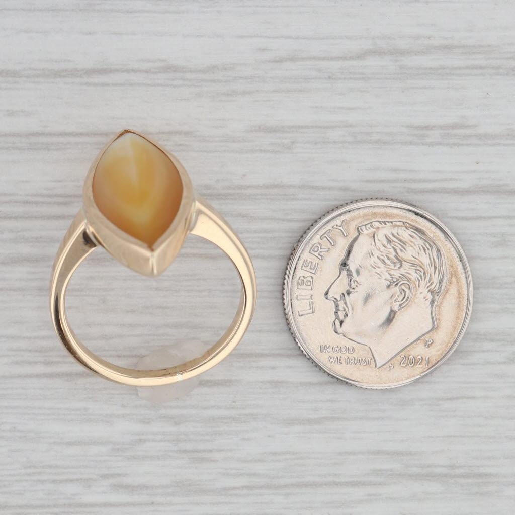 Gray Cellini Mother of Pearl Navette Ring 14k Yellow Gold Size 5.5 Cabochon Solitaire
