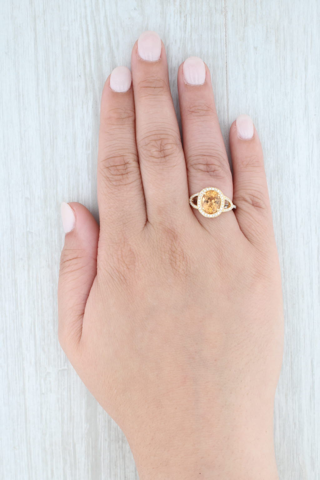 Light Gray 3.05ctw Orange Topaz Diamond Halo Ring 14k Yellow White Gold Size 6.5