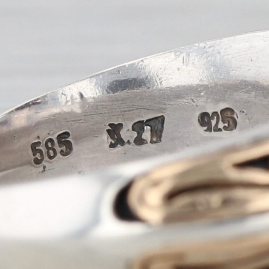 Ornate 2-Toned Ring Sterling Silver 14k Yellow Gold Band Size 6.5 Stackable