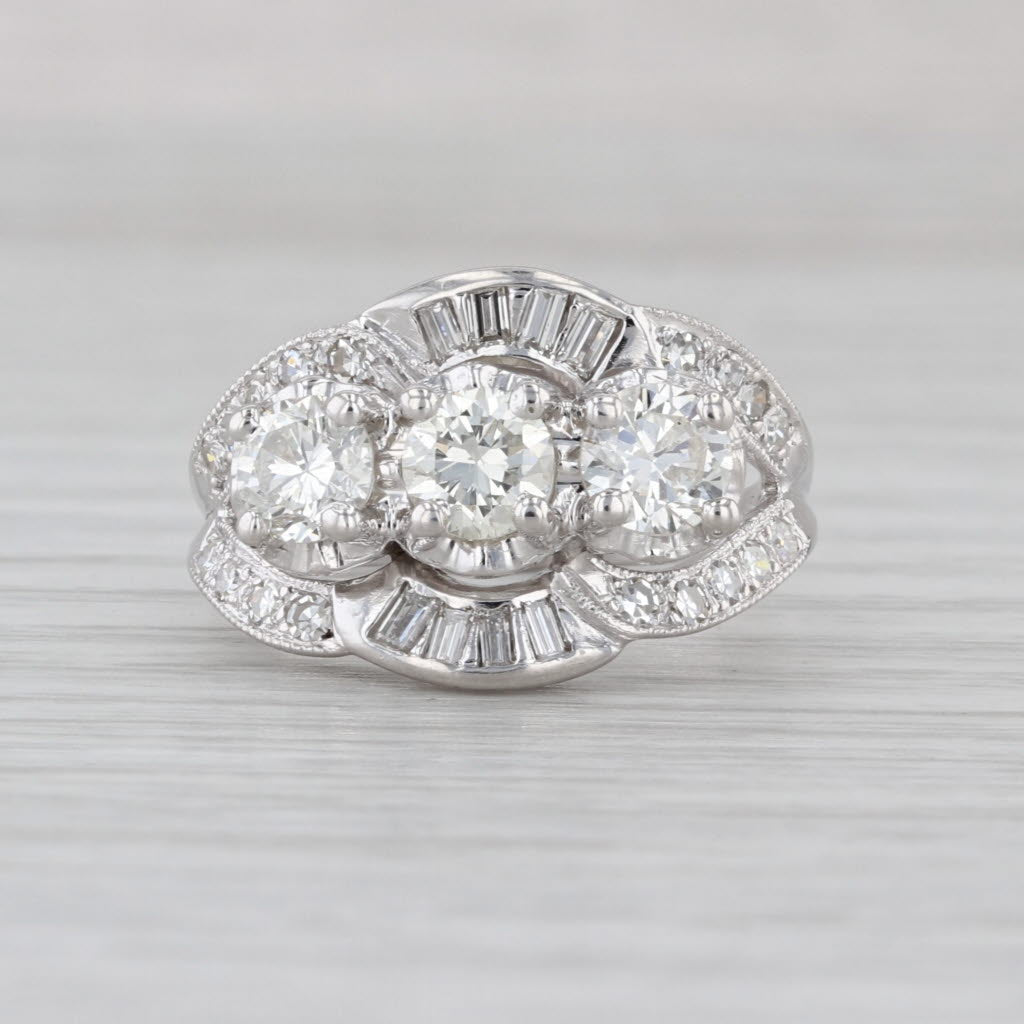 Vintage 1.64ctw Diamond 3-Stone Ring 14k White Gold Size 6.5 Engagement