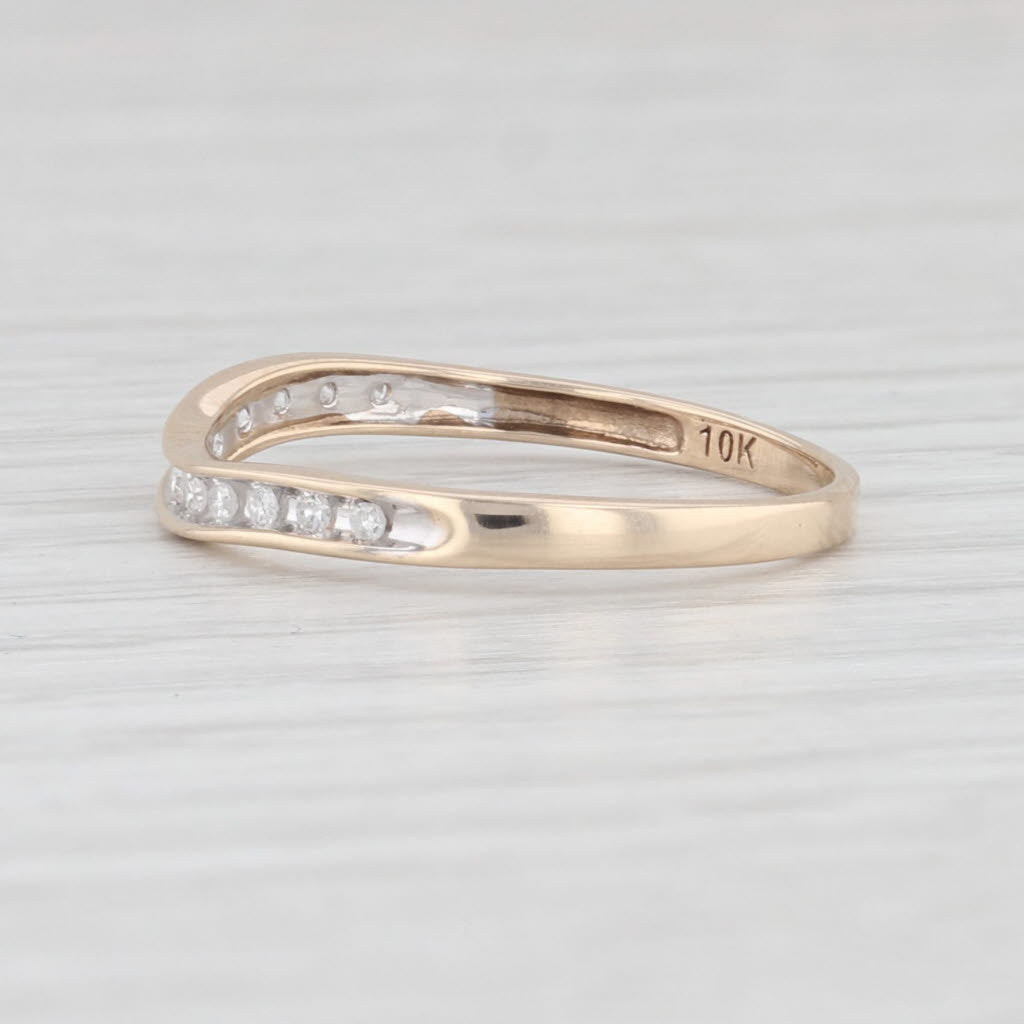 Light Gray Contoured Diamond Wedding Band 10k Yellow Gold Size 7 Ring Stackable Anniversary