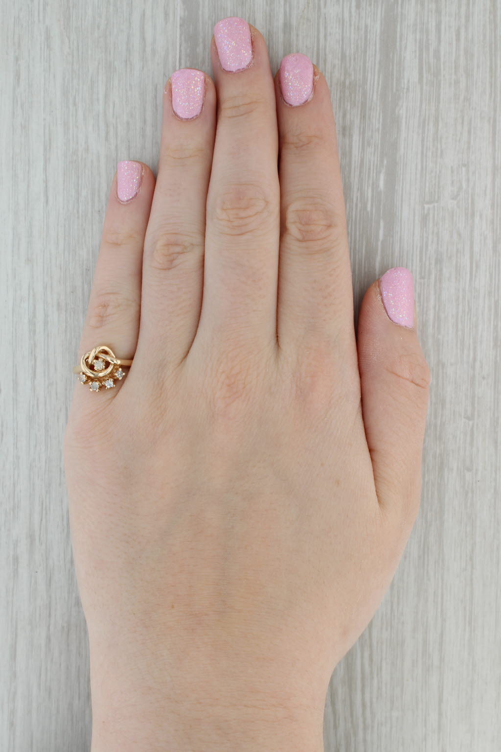 Dark Gray 0.15ctw Diamond Knot Ring 14k Yellow Gold Size 5.5