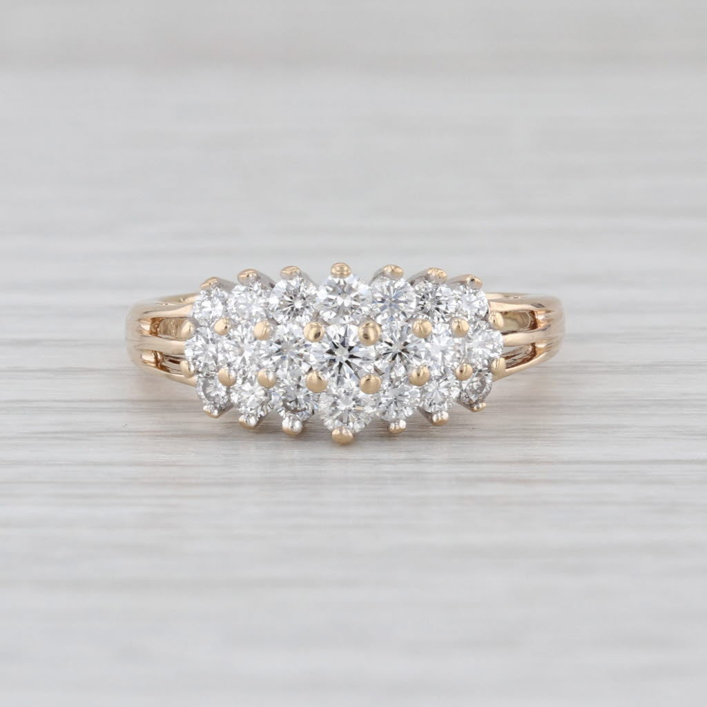 0.70ctw Diamond Cluster Rooftop Ring 14k Yellow Gold Size 6.75