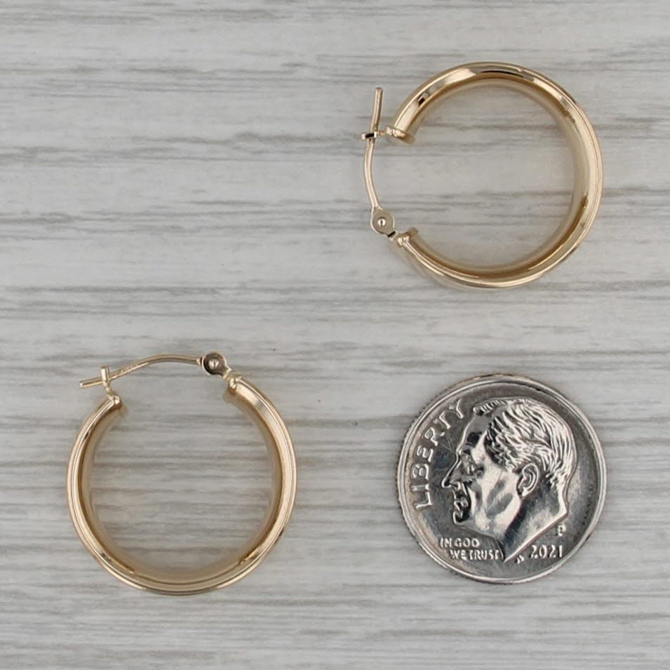Hoop Earrings 14k Yellow Gold Snap Top Round Hoops 20.2 x 6.8mm