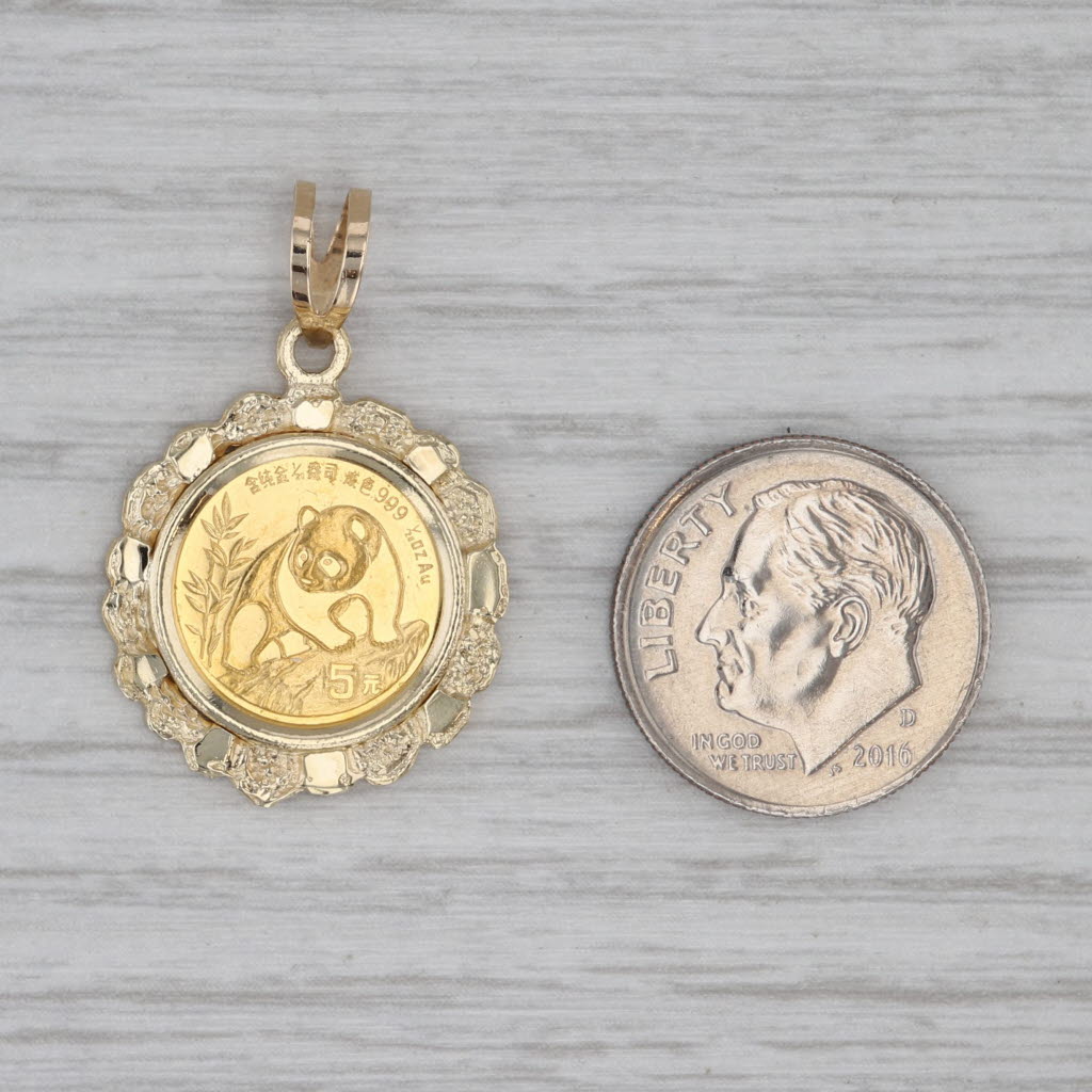 Gray 1990 Chinese Panda Coin 14k 999 Fine Yellow Gold 1/20oz 5 Yuan