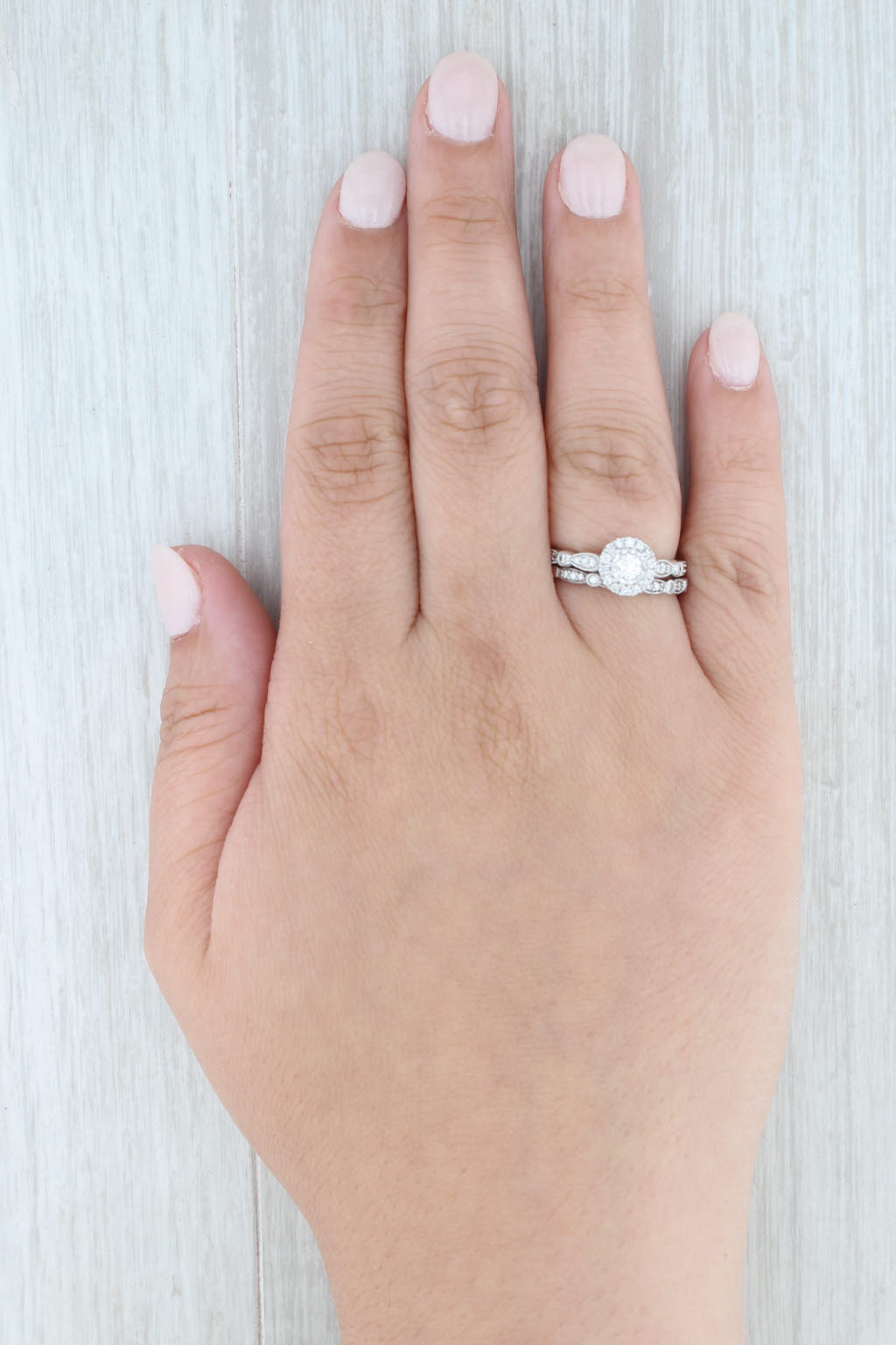 Light Gray 0.50ctw Diamond Engagement Ring Wedding Band Bridal Set 14k White Gold Size 7