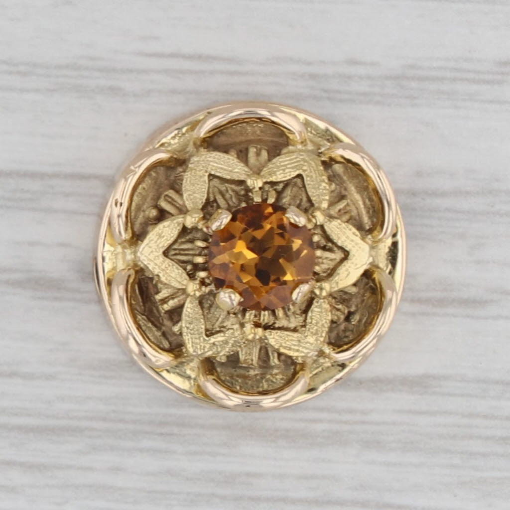 Gray 0.75ct Citrine Flower Slide Charm Bracelet 14k Yellow Gold Vintage