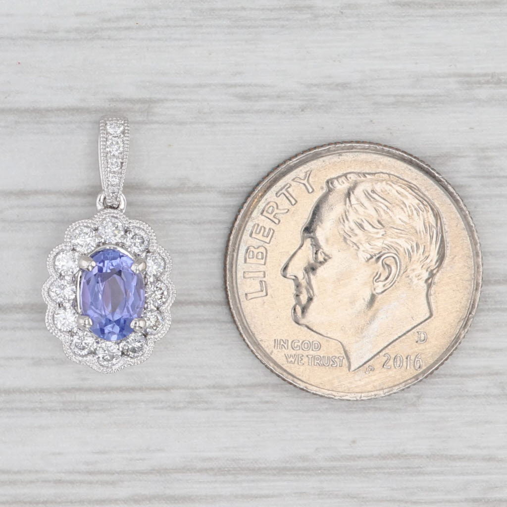 Light Gray New 0.75ctw Oval Tanzanite Diamond Halo Pendant 14k White Gold Small Drop