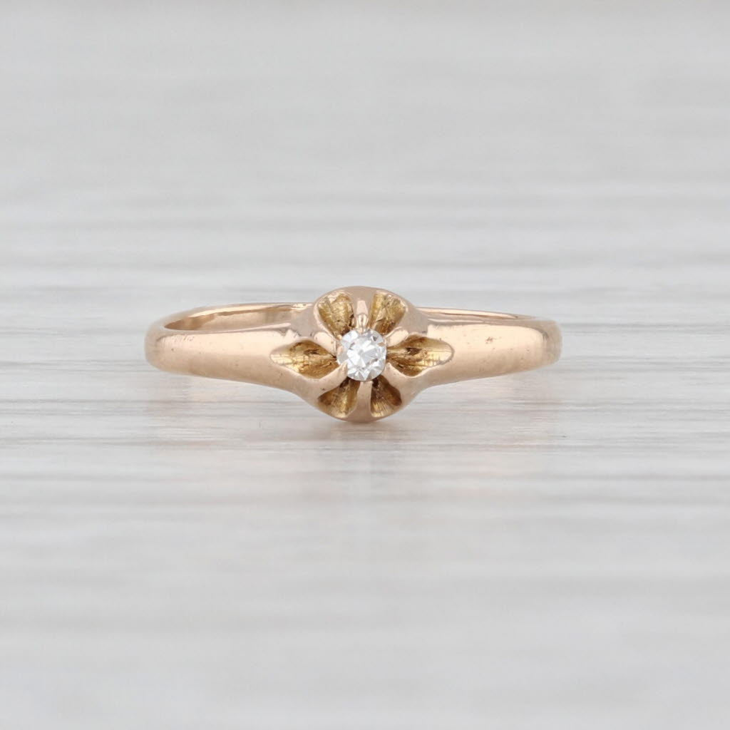 Vintage Ostby Barton Diamond Solitaire Ring 14k Yellow Gold Small Baby Size
