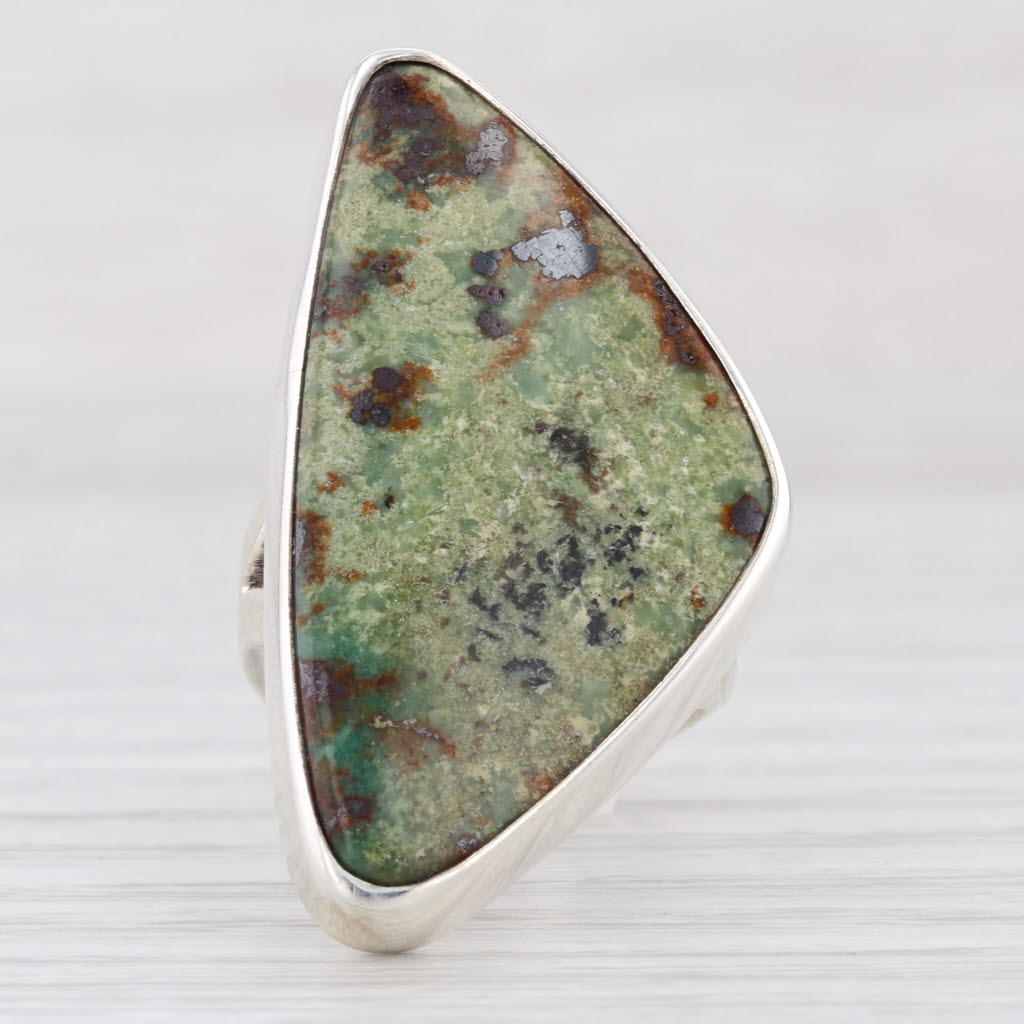 Mineral Stone Copper Cabochon Ring Sterling Silver Artisan Signed WV Size 7