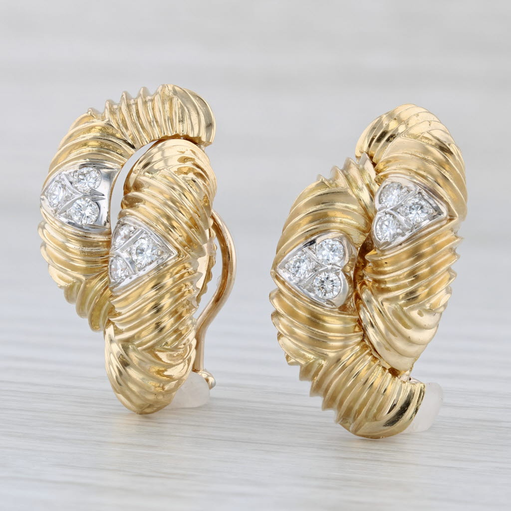 Light Gray 0.46ctw Diamond Heart Half Hoop Earrings 18k Yellow Gold Clip-On Statement Drops
