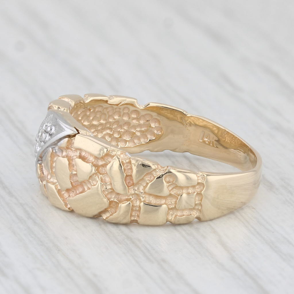 Light Gray Diamond Accented Gold Nugget Ring 14k Gold Size 7.5 Wedding Band