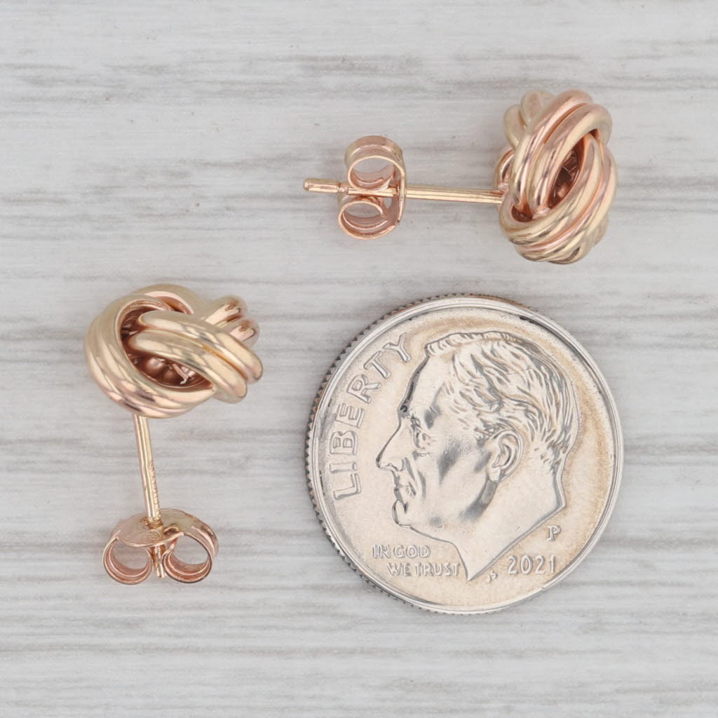 Gray Love Knot Stud Earrings 14k Rose Gold Small Round Studs