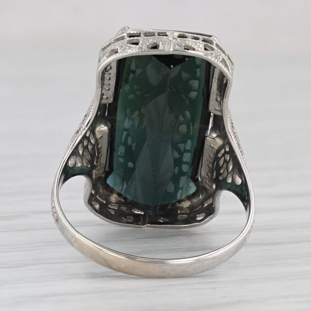 Light Gray Ostby Barton Vintage Green Tourmaline Filigree Ring 14k White Gold Size 6