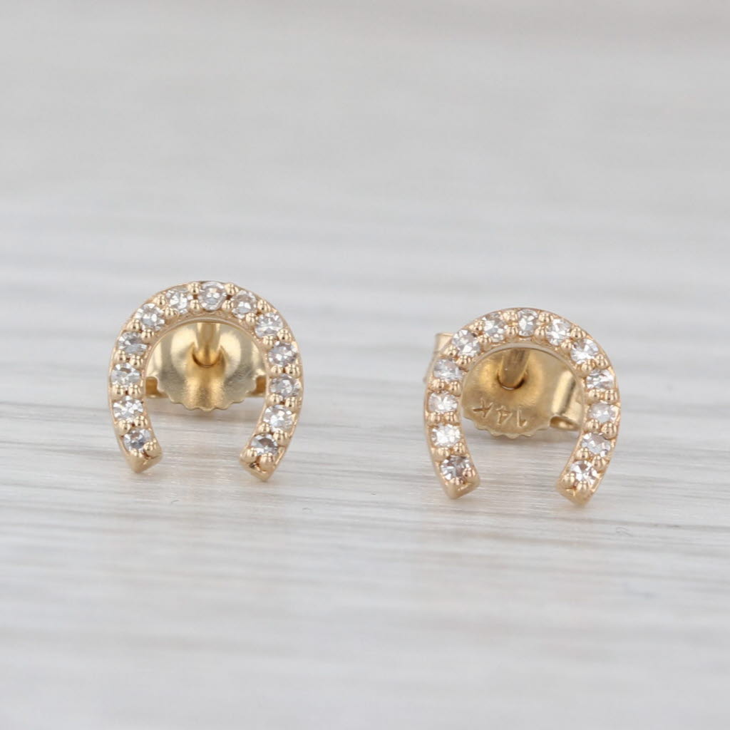 New 0.10ctw Diamond Horseshoe Stud Earrings 14k Yellow Gold Lucky Western Studs