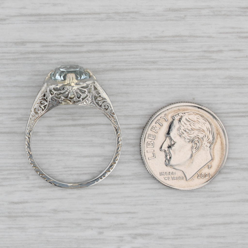 Gray Vintage 1.40ct Aquamarine Solitaire Filigree Ring 19k White Gold Size 6.5