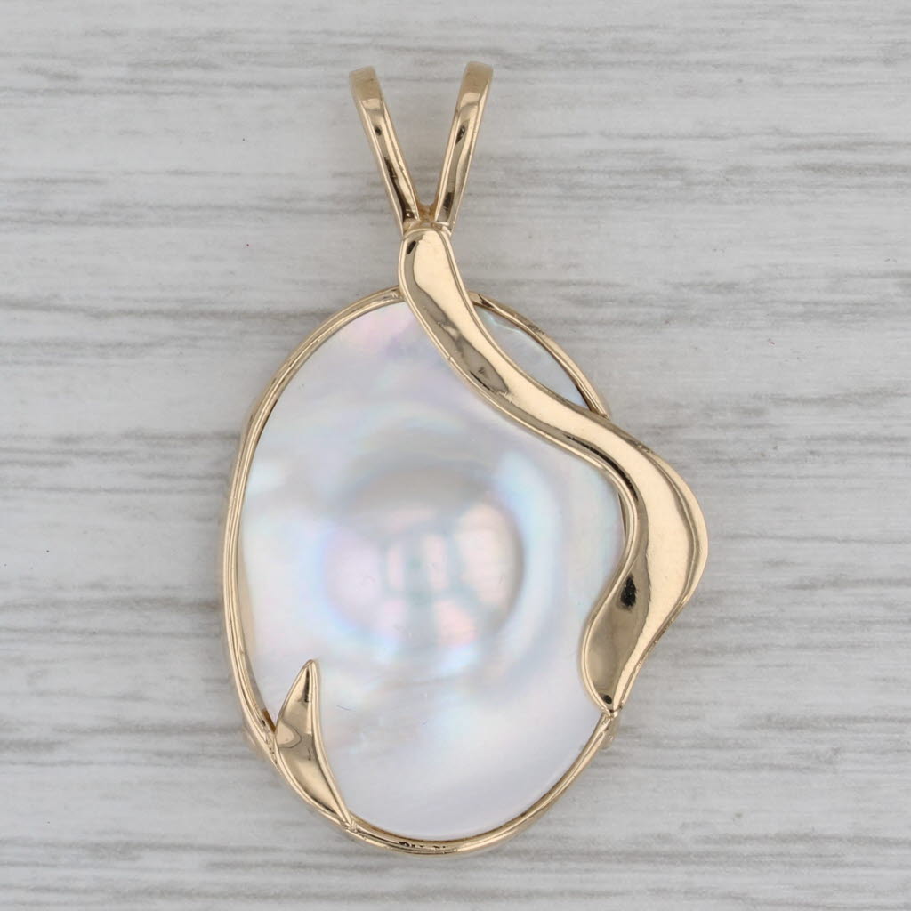 Gray Blister Pearl Pendant 14k Yellow Gold Statement