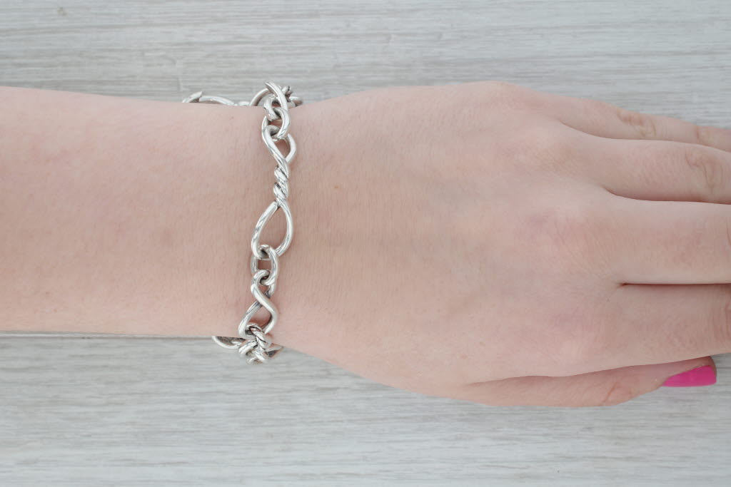 Dark Gray David Yurman Figaro Chain Bracelet Sterling Silver 6.5" 10.7mm